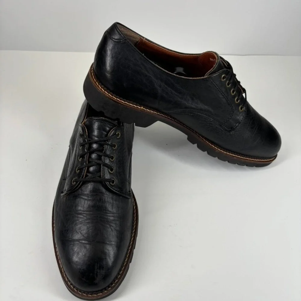 H.S. Trask Gallatin 1002 Men's US 9M Black Bison‎ Leather Plain-Toe Derby Shoes